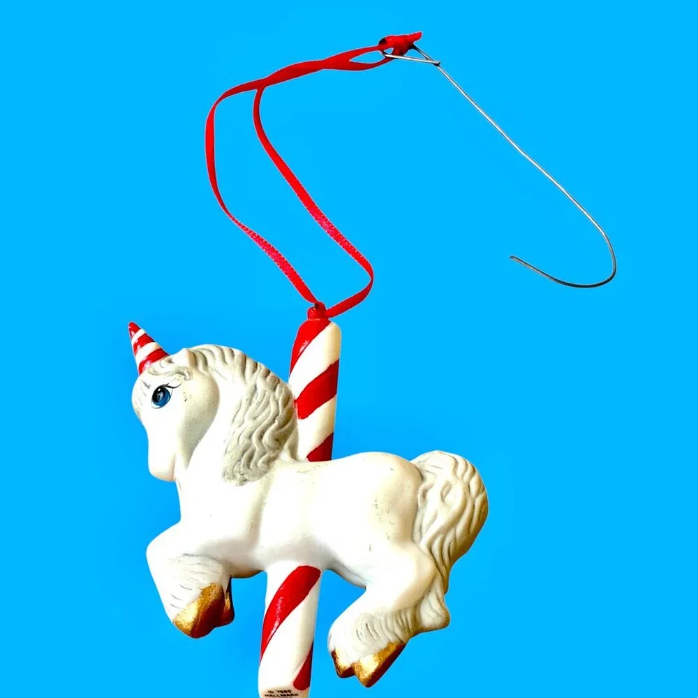 Hallmark Merry Go Round Unicorn Porcelain Christmas Keepsake Ornament 1989